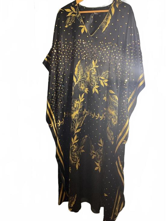 Ashro Dresses & Skirts - Ashro Black and Gold Floral  Women's Maxi Kaftan with beading and sequins